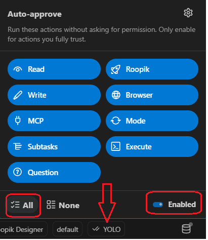 Auto Approve permissions set to All