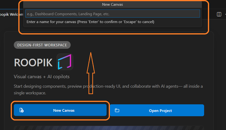 New Canvas dialog and welcome screen