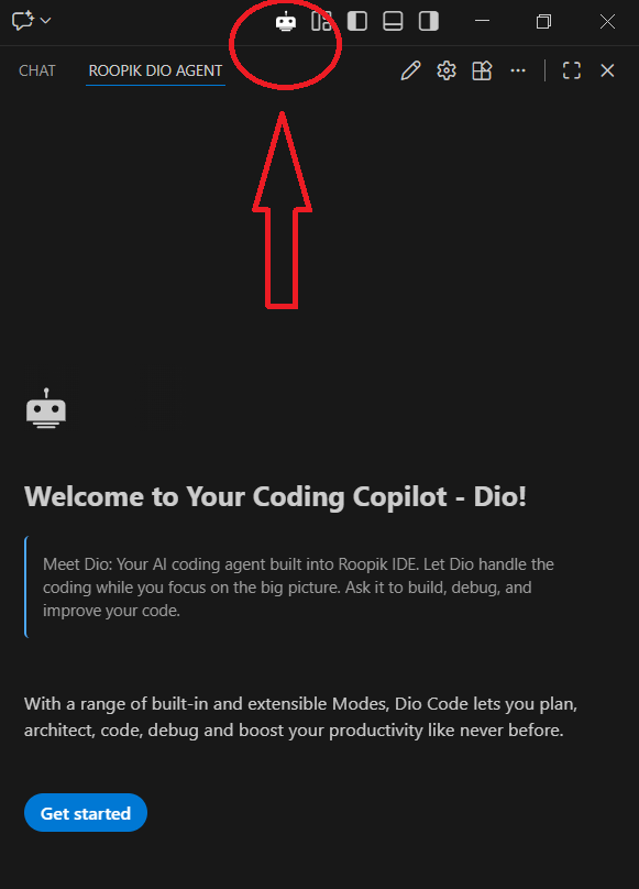 Dio agent icon highlighted with Get started button