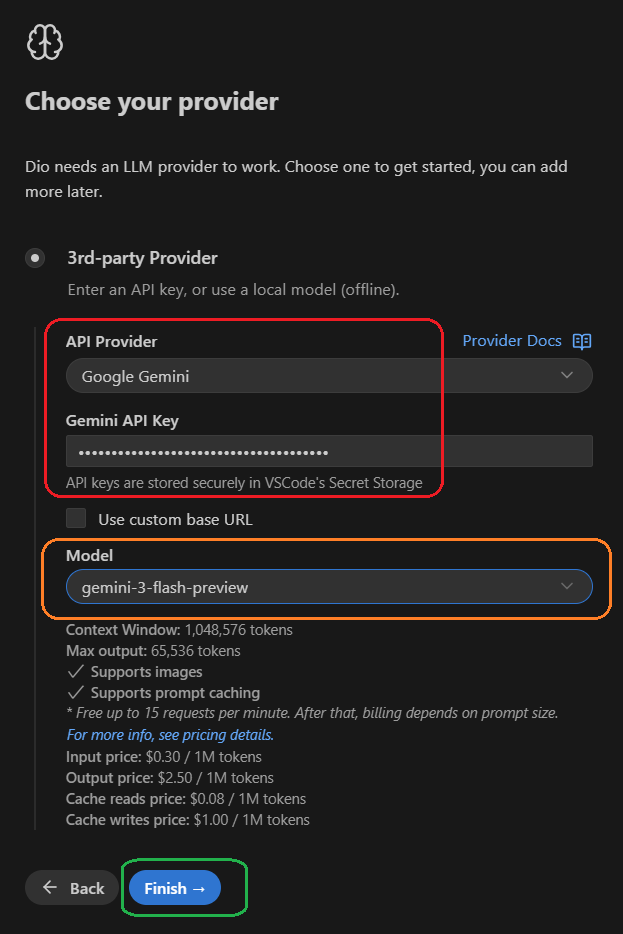 Choose 3rd-party provider and configure API key