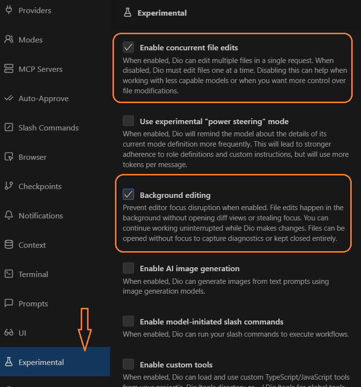 Enable background edit and concurrent file edit in settings